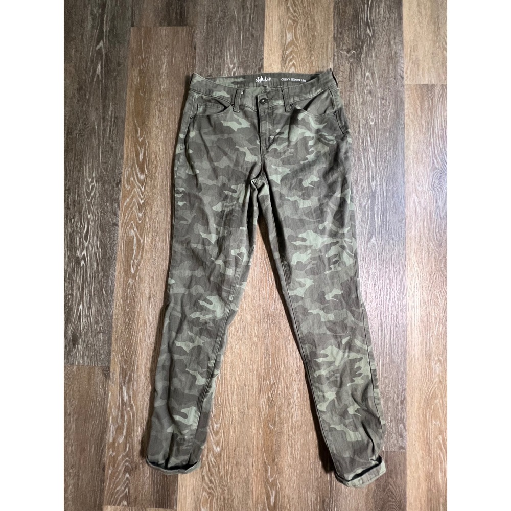 Style & Co Skinny Pants Women 4 Green Camo Curvy Mid‎ Rise Stretch Utility